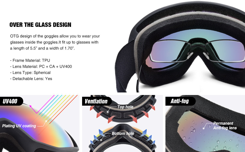 New double-layer anti-fog ski goggles, mountaineering ski goggles, men's and women's snow glasses card myopia