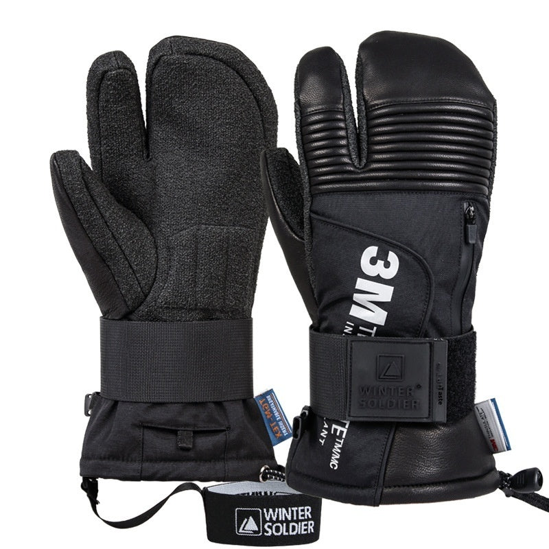 Veneer Silky Kevlar Ski Gloves Three Finger Waterproof And Hard-wearing Ski Mitten