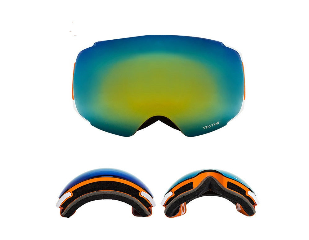 Compass ski glasses for men and women double-layer lens anti-fog spherical surface with magnets can be changed mountaineering goggles