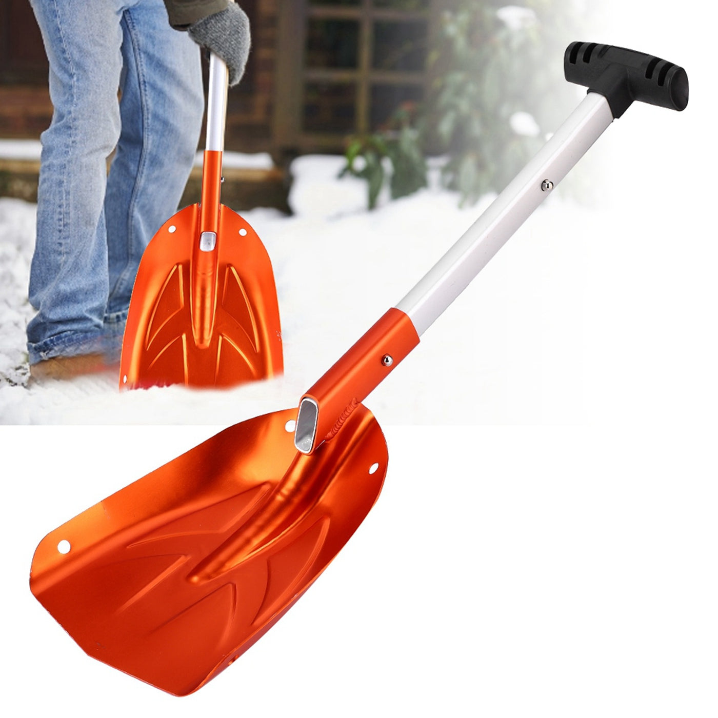 Aluminum Alloy Detachable Telescopic Winter Snow Ice Shovel Outdoor Kit Tool Orange